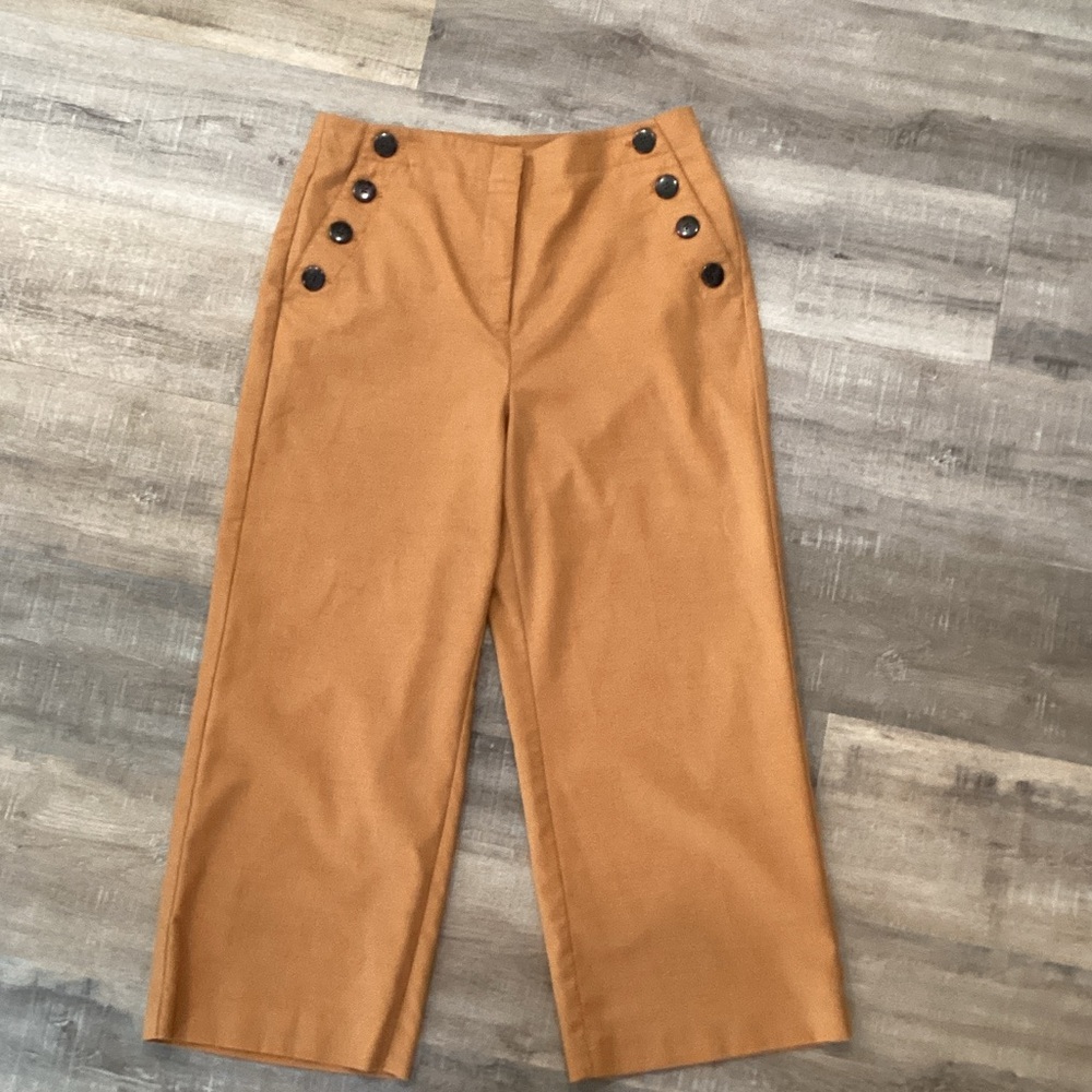 Ann Taylor Camel Cropped Wide-Leg Pants with Button Detail